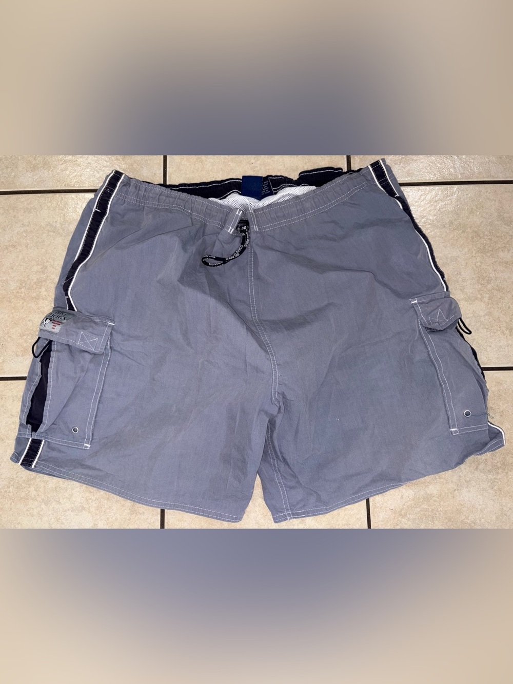 Vintage Big Dogs Men's Gray Cargo Swim Shorts Summer Trunks